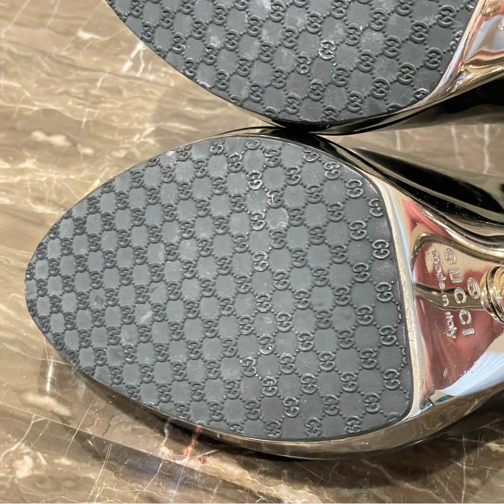 Gucci Patent Leather Peep Toe Stiletto Sandals - Picture 12 of 16